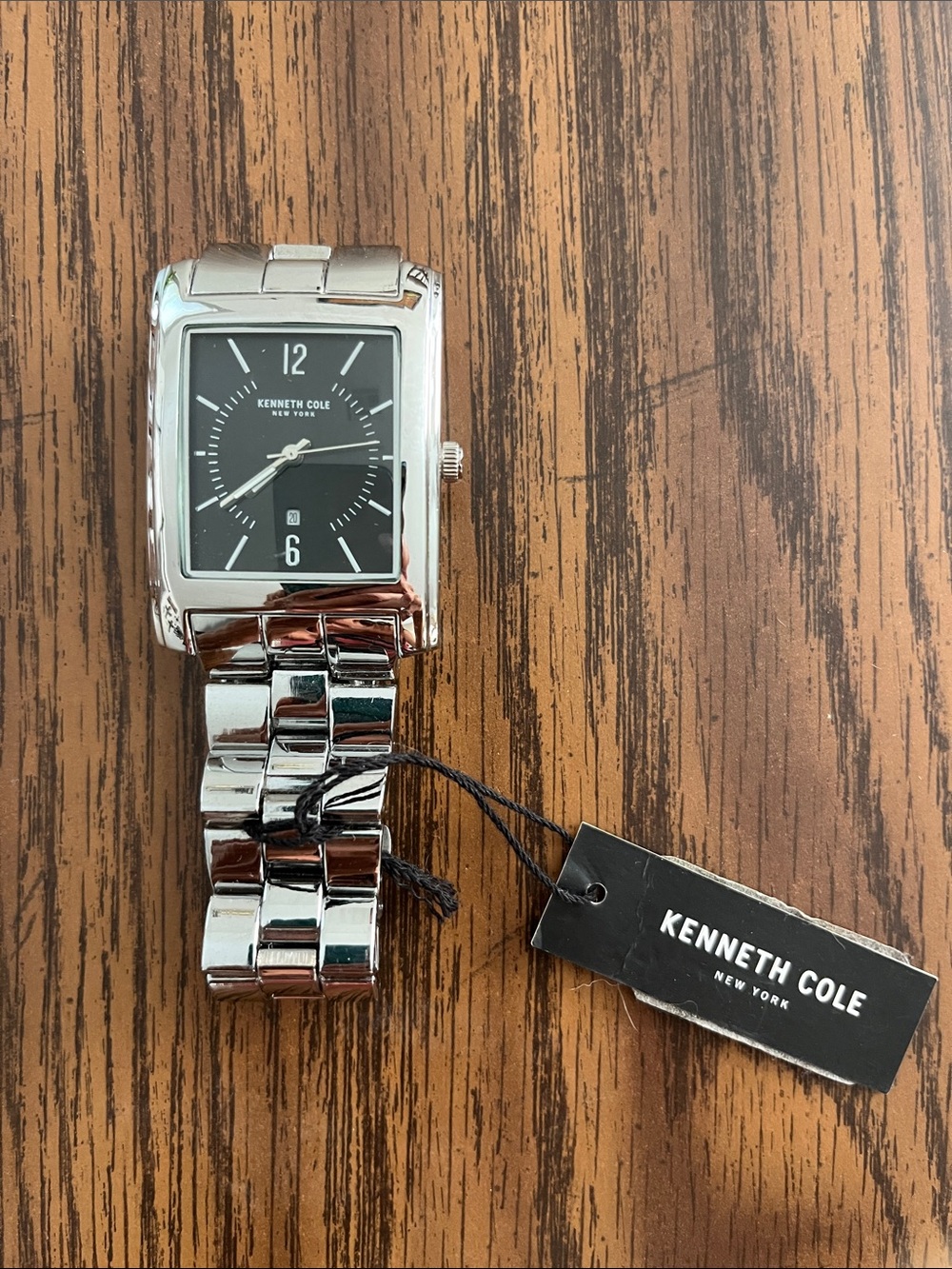 Kenneth Cole Rectangular Silver Watch with Black Face